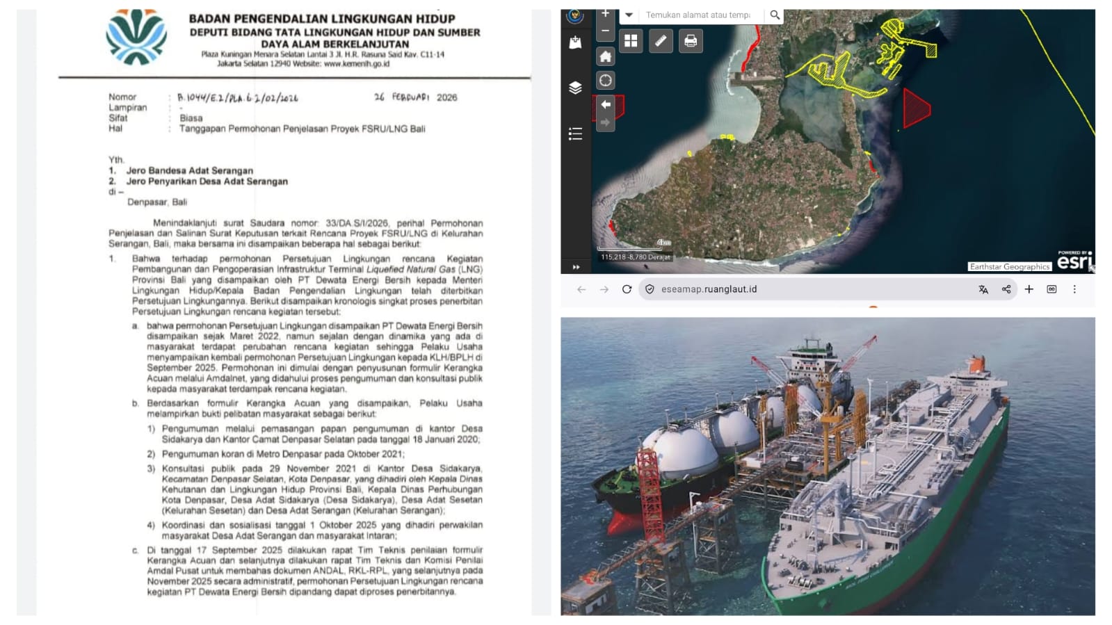 Ini Penjelasan KLH/BPLH Jawab Surat Desa Adat Serangan Soal Proyek FSRU LNG Bali