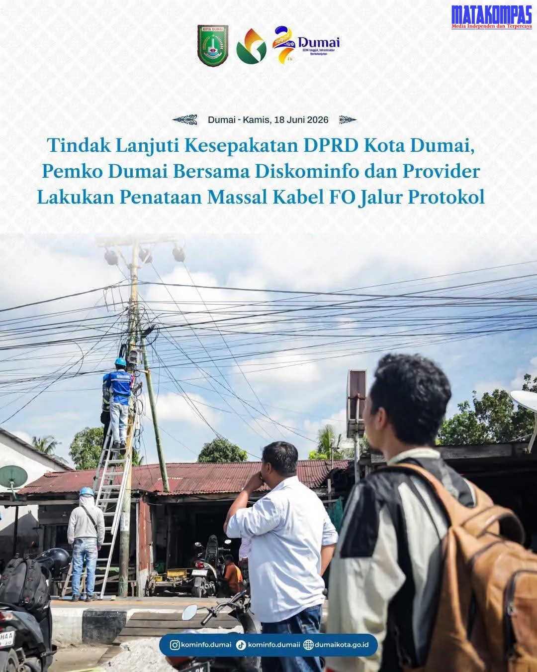 Jajaran Kominfo Bersama Jajaran Penata Estetika Kota Dumai Dan Beberapa Provider Laksanakan Aksi Nyata Perapihan Kabel Fiber Optic