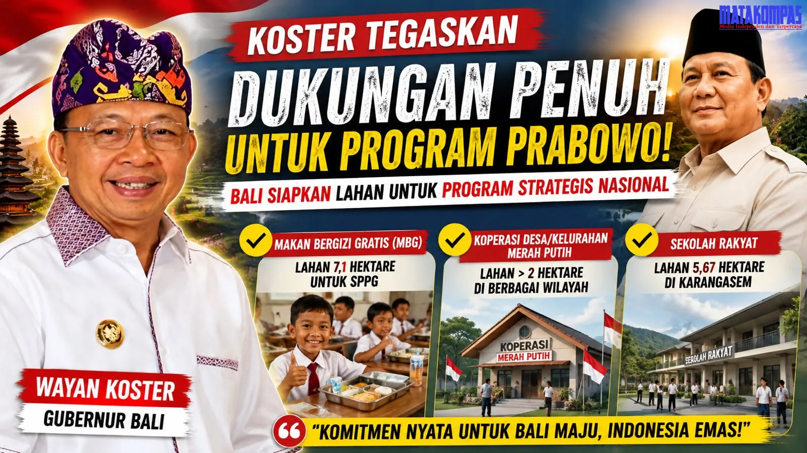 Koster Tegaskan Dukungan Penuh untuk Program Prabowo, Bali Siapkan Lahan MBG, Koperasi Merah Putih hingga Sekolah Rakyat