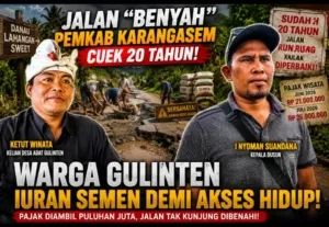 20 Tahun Jalan Kabupaten Dibiarkan Rusak, Warga Gulinten Terpaksa Patungan Semen: Pajak Wisata Puluhan Juta, Mana Perhatian Pemkab Karangasem?