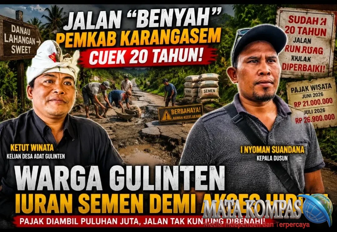 20 Tahun Jalan Kabupaten Dibiarkan Rusak, Warga Gulinten Terpaksa Patungan Semen: Pajak Wisata Puluhan Juta, Mana Perhatian Pemkab Karangasem?