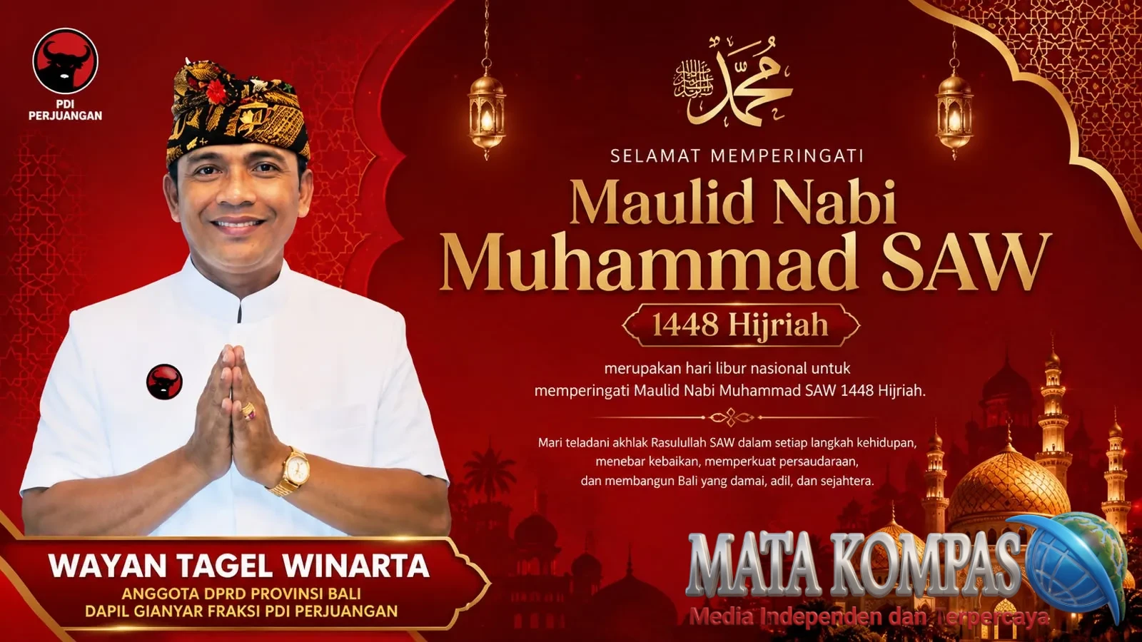 Wayan Tagel Winarta Ajak Masyarakat Teladani Akhlak Rasulullah pada Peringatan Maulid Nabi Muhammad SAW 1448 Hijriah