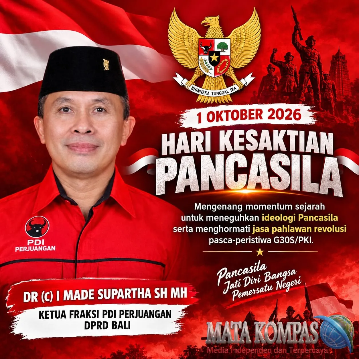 Hari Kesaktian Pancasila, Made Supartha Ajak Generasi Muda Teguhkan Ideologi dan Semangat Kebangsaan
